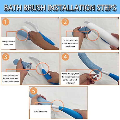 Shower Body Brush Skin Exfoliating Curved Back Scrub Brush Massage Bath Brush Extra Large Curved Handle European and American Hand-Shaped Removable Bold Long Handle Back Washer (Black-White) - size: Black+White Handle (Extra Large)