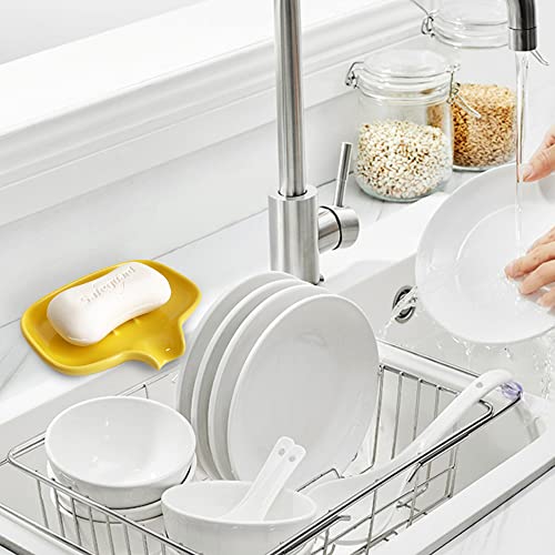Multi-Color Ceramic Soap Dish for Kitchen or Bathroom, Easy to Clean, Self Draining Soap Holder, Keeps Soap Dry (Yellow) - color: Yellow
