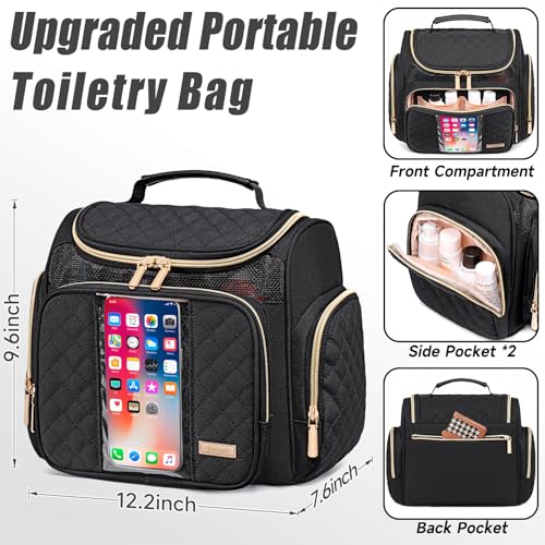 Tealari Large Toiletry Bag for Women Men,Bathroom Bag,Water Resistant Shower Bag,Makeup Bag,Portable Shower Caddy for College Dorm,Hanging Travel Toiletry Bag with Transparent Waterproof Phone Pocket - color: Black-1