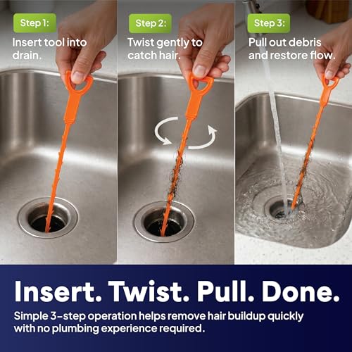 3 Pack Drain Clog Remover Tool, 19.7 Inch Plastic Drain Snake, Shower Snake Hair Removal Tool, Sink Snake Drain Clog Remover, Bathtub Drain Hair Remover, Plumber Snake, Drain Cleaner