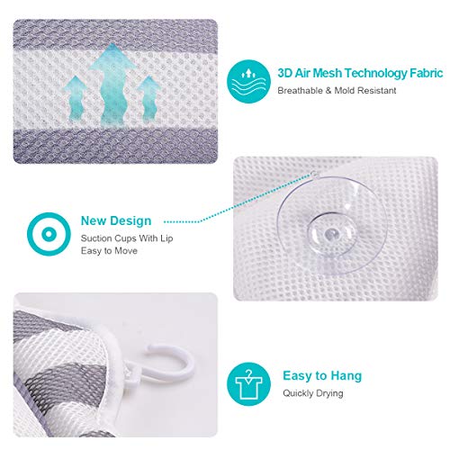Upgrade Luxury Large Bath Pillow 16.92 x 17.3 inches Spa Bathtub Pillows with 6 Suction Cups Cushion Head, Neck, Shoulder, 3D Air Mesh for Men and Women,Fits for Jacuzzi, Hot Tub.