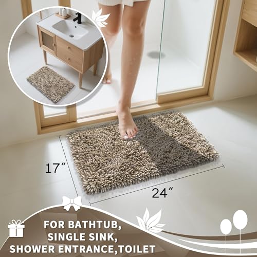 Yimobra Chenille Bathroom Rugs Non Slip, Extra Thick Soft Absorbent Bath Rug, Machine Washable Quick Dry Bath Mat for Bathroom Floor, Tub and Shower, Home Decor Accessories, 24x17, Camel - color: Camel, size: 24" X 17"