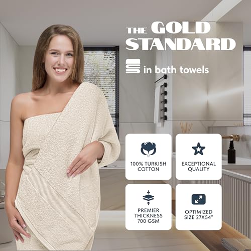 White Classic Luxury Bath Towels Set of 4 Large - 700 GSM Cotton Ultra Soft Bath Towels 27x54 | Highly Absorbent and Quick Dry | Hotel Towels for Bathroom Luxury, Plush Shower Towels, Ivory - color: 08: Ivory