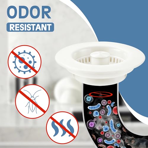 Kitchen Sink Drain Strainer 3 in 1, 304 Stainless Steel Pop Up Sink Stopper, Anti-Clogging Sink Drain Strainer for US Standard Kitchen Drain (White) - color: White, size: 1 Pack