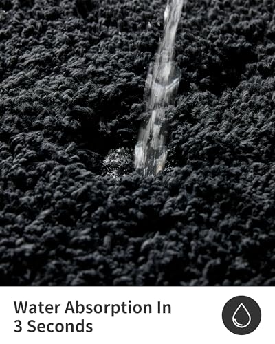 ILANGO Black Bathroom Rugs 36" × 24" Non Slip & Super Absorbent Extra Thick Soft, Washable Bath Mat for Floor, Microfiber Plush Shaggy Bath Rug with Rubber for Bathtub Shower Room Sink - color: Black, size: 2' x 3' (24''x36'' Bathroom Rug)