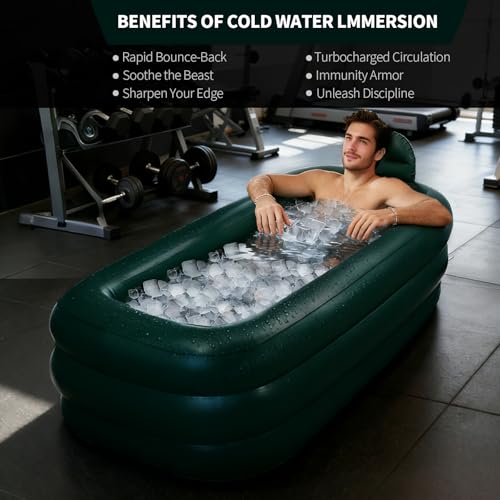 Portable Bathtub for adults,Inflatable bath tub for ice bath,Large Oval Ice Bath with pillow, 62.2x37.4x17.72in,Includes Pump, EasyInflate & Drain,Green - color: Green