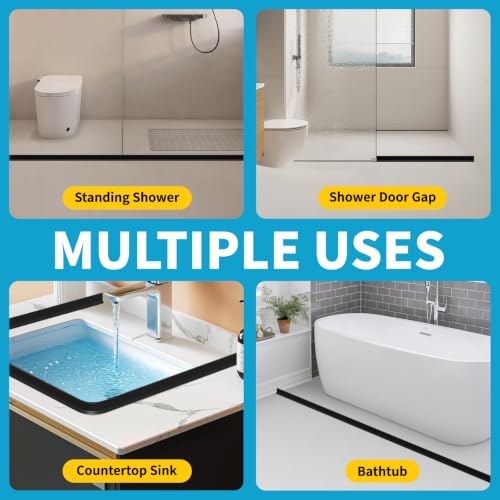 98" Collapsible Shower Threshold Water Dam Shower Water Stopper Barrier Keeps Water Inside Threshold Dry and Wet Separation Suitable for Bathroom Kitchen Sink Bathtub and More - color: Black, size: 98 Inch