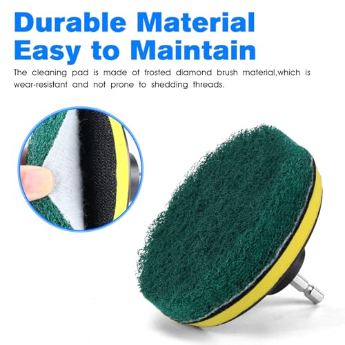 4-Inch Scrub Drill Brush Power Scouring Pads Household Cleaning Set 4 Red Pads 4 Green Pads 1 Drill Attachment and 1 Universal Shaft for Kitchen Bathroom Tiles Bathtubs Glass Porcelain