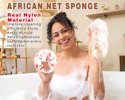 2 Pack African Net Sponge Exfoliating Body Scrubber Bath Sponge for Daily Use (Blush+Champange) - color: Blush+champange