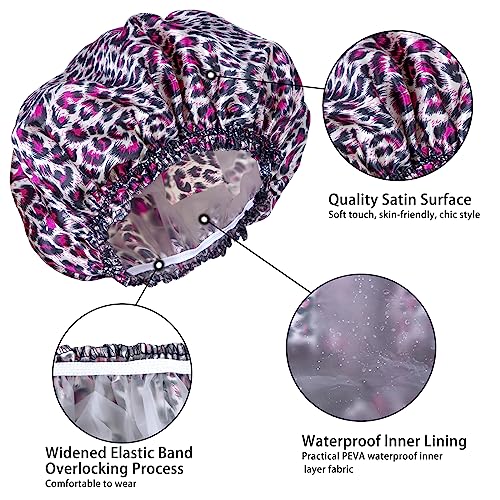 4 PCS Shower Caps for Women, Elastic and Reusable Bath Caps, Double Waterproof Layers Shower Cap, Bathing Shower Caps, Environmental Protection Hair Bath Hat - Printed Color - color: Printed Color 4 PCS/Set