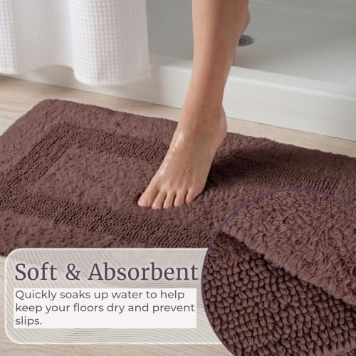 Bathroom Rugs - 2-Piece Cotton Bathroom Mat Set - Machine Washable Bath Mats for Washroom, Kitchen, or Laundry Room by Lavish Home (Chocolate) - color: Brown