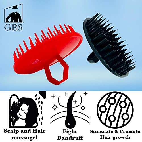 G.B.S Scalp Exfoliator 4 Pack - Shampoo Brush, Scalp Scrubber for Dandruff Removal, Massager & Hair Exfoliator - Red & Black - color: 2red/2black