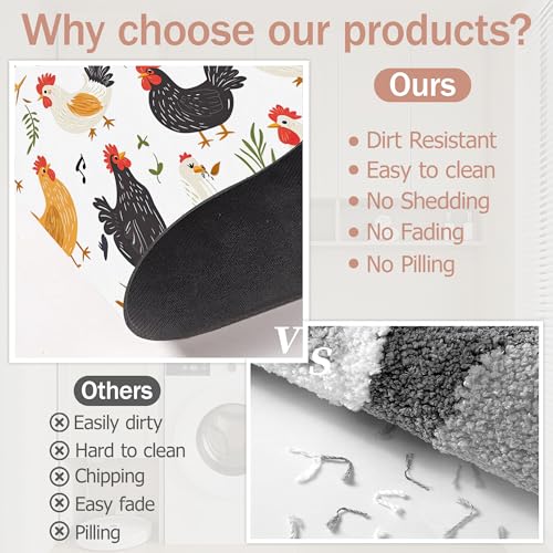 Non Slip Bath Mat, Chickens Roosters Bathroom Decor, Leaves Music Notes Diatomaceous Bath Mat Quick Dry Absorbent Bathroom Rugs-Shower Rug for Kitchen Laundry Bathtub Shower 17"x29.5" - color: Chickens Roosters, Leaves Music Notes