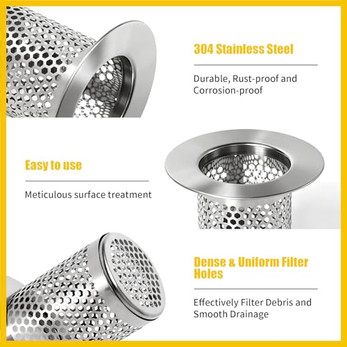 Bathroom Sink Drain Strainer, 304 Stainless Steel Hair Catcher for Bathtub Shower Floor Drain, Bathtub Drain Cover Strainer Basket Fit 1.1" to 1.97" Drain Hole (2PCS) - size: Small