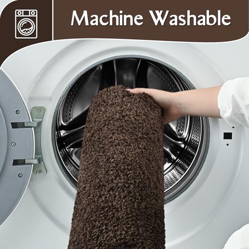 HOMORE Bathroom Rug Set 2 Piece,Soft Absorbent Bath Mats Set,Machine Washable Bath Rug Sets for Bathroom Non Slip,(21"x34"+21"x21") Plush Shaggy U Shape Contour Toilet,Brown - color: Brown