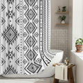 HunnmingRe Western Shower Curtain Waffle Southwest Aztec Geometric Stripes Fabric Shower Curtain Set with Hooks for Bathroom 72 x 72 Inches Farmhouse Boho Bath Curtains(Black) - color: Black