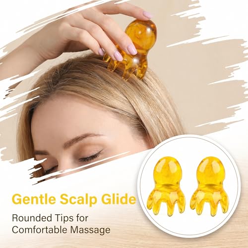 NIIIYTYB 2Pcs Head Massage Tools Scalp Massager Scraper for Deep Relaxation Acupressure Massager Japanese Spa Hair Care Tool for Home Office Travel Amber - color: Amber