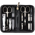 3 Swords Germany - brand quality 8 piece manicure pedicure grooming kit set synthetic leather case black silver spots - Made in Germany - color: BLACK - SILVER SPOTS