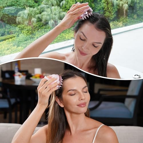 SHINLEA 2 in 1 Scalp Massager Hair Growth,Scalp Scrubber with Soft Silicone Bristles for Dandruff Removal,Shampoo Brush for Exfoliation,Head Massager for Both Wet and Dry Use (Pink) - color: Pink