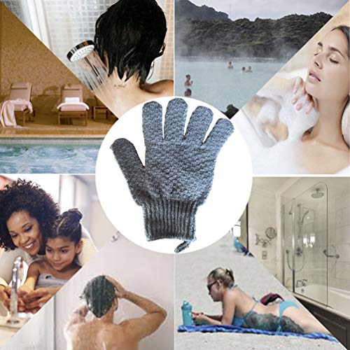 Bath Exfoliating Gloves - 4 Pcs Lengthened and Large Scrubbing Gloves for Shower, Spa, Massage - Scrub Mitts for Body, Face, Hand and Foot (Black and Gray) - color: Black and Gray