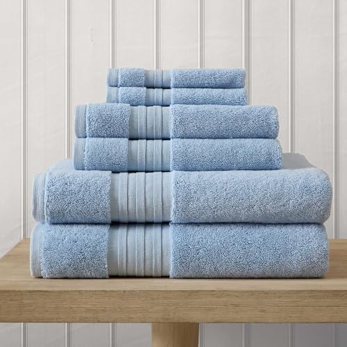 Martha Stewart - Bath Towels, Soft & Absorbent 100% Cotton Towels, Plush 700 GSM, 6-Piece Bathroom Towel Set with Textured Dobby Weave (Skyland Manor Blue) - color: Skyland Manor Blue