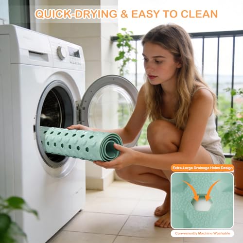 Yimobra Bathtub Mat Non Slip, 34.5"X15.5" Long Shower Mat for Inside Shower, Machine Washable Bath Mat with Drain Holes & Strong Suction Cups, Soft on Feet, Bathroom Essentials, Light Green - color: Light Green, size: 34.5 X 15.5 Inch