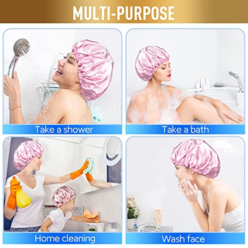 Shower Cap, Adjustable Shower Caps for Women, Extra Large Upgrade Double Waterproof Layers Hair Cap, Bath Caps Shower Hat Women Girls Adult Hair Protection Suitable for All Lengths and Thickness - color: Pink, size: X-Large