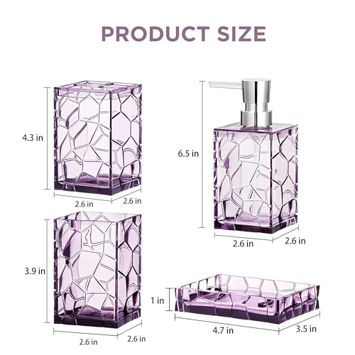 HBlife Bathroom Accessories Set, Lavender Purple Acrylic Bathroom Counter Set with Toothbrush Holder, Soap Dispenser, Tumbler, Soap Dish, Boho Modern Bathroom Decor, Ideal Gift Choice - style: purple