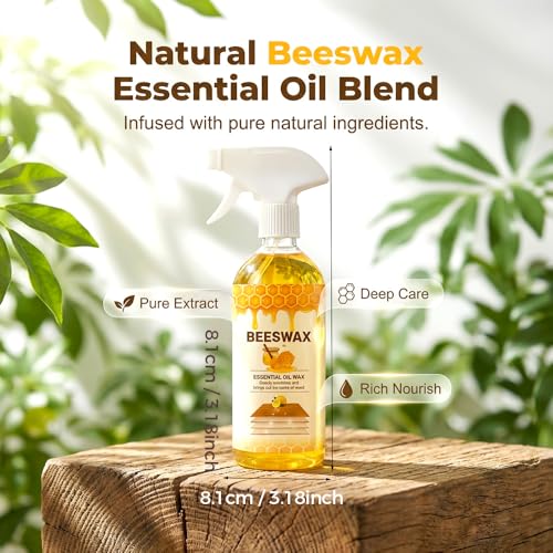 Beeswax Wood Polish Spray, 2026 Upgrade Natural Beeswax Essential Oils Wax, Bees Wax Furniture Polish and Cleaner Kit with Sponge and Towel for Wood Furniture Floors Living Room Kitchen (1 PCS) - color: 1 PCS