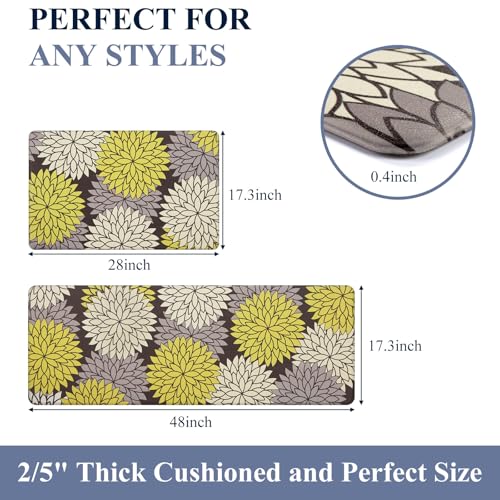 HEBE Anti Fatigue Kitchen Rugs Sets of 2, Non Slip Kitchen Mats for Floor, Waterproof Cushioned Comfort Standing Carpet for Kitchen Sink, Home Office, Laundry Room - color: Bright Yellow, size: 17.3"x48"+17.3"x28"-0.4"Th