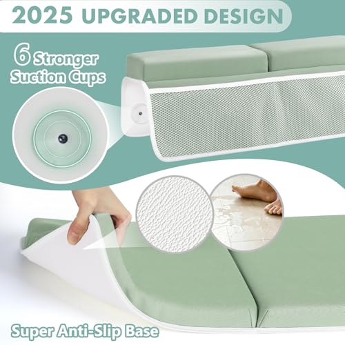 beiens Bath Kneeler and Elbow Rest Pad Set - 1.5'' Comfortable Thick Baby Bath Kneeler Pads, Quick Dry Soft Kneeling Pad for Baby Bath Time, Non-Slip Knee& Arm Support Bathtub Mat with Toys Organizer - color: Grey Green