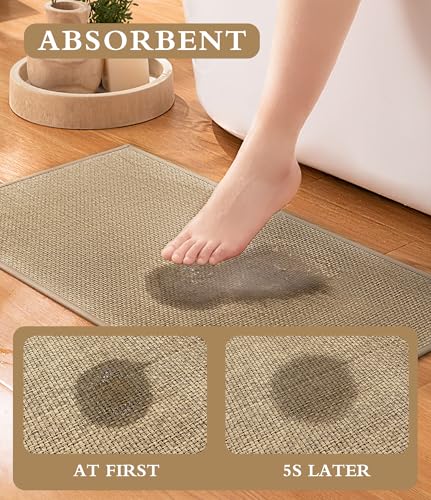YIHOUSE Bathroom Rugs Sets 2 Pieces, Beige Ultra Thin Bath Mats Fit Under Door, Absorbent Quickly Dry Rubber Backing Braided Bath Mat Set, Non Slip Washable Bath Rugs for Bathroom Floor, Beige - color: Beige, size: 2pieces