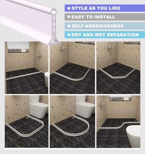 3.15" High- Shower Threshold Water Dam,39 Inch New Shower Dam - Collapsible Shower Water Dam,Shower Splash Guard Water Dam Barrier for Wet and Dry Separation - style: 39“ White