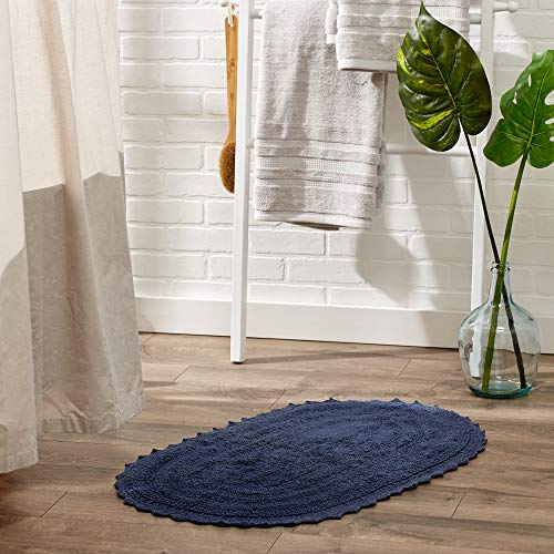 DII Crochet Collection Reversible Bath Mat, Small Oval, 17x24, French Blue - color: French Blue, size: 1'5" x 2' (Oval)