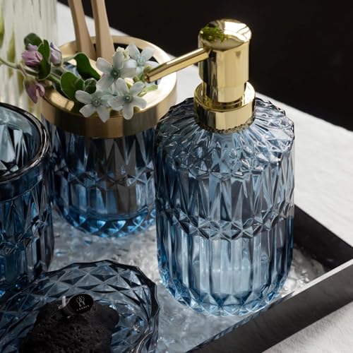 EMPO Clear Glass Soap Dispenser with ABS Plastic Pump, Lotion Dispensers for Kitchen, Bathroom (2pack Blue) - color: 2pack Blue