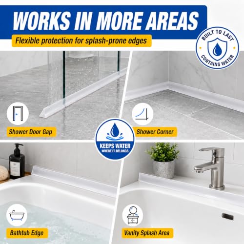 Shower Threshold Water Dam, 39 in Flexible Barrier, Transparent | Flexible peel-and-stick water barrier for shower thresholds, sink edges, and countertops; 39 x 0.79 x 0.47 in - color: Transparent, style: 39Inch