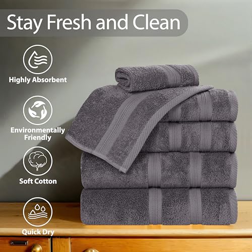 Superior Cotton Hand Towel Set, Plush Soft Towels for Spa, Gym, Bathroom, Guest Bath, Kitchen, Decor, Home Basics, Hotel Quality, Daily Drying, Zero Twist, Smart Dry Collection, Set of 6, Grey - color: Grey, size: Hand Towel
