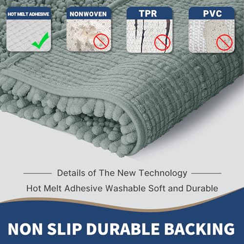 Yimobra Bathroom Rug Set 3 Piece - Super Absorbent Quick Dry Chenille Bath Mats & Toilet Rug, Non Slip Machine Washable, Extra Thick Shaggy Floor Mat for Shower Tub Sink, Grey Green - color: Grey Green, size: 24"x20" + 30"x20"+ 44"x24"