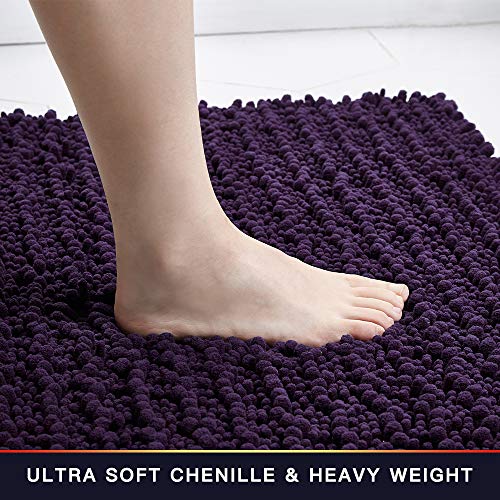 Walensee Bathroom Contour Rug Non Slip Toilet U Shaped Bath Mat (20x24, Dark Purple) Water Absorbent Super Soft Shaggy Chenille Machine Washable Dry Extra Thick Perfect Absorbant Best Plush Carpet - color: Dark Purple, size: 20"x24" Contour Rug