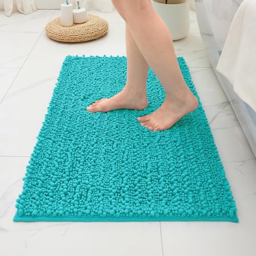 ILANGO Bathroom Rugs Sky Blue 24x17,Extra Soft Absorbent Chenille Bath Rugs,Thick Non-Slip Shaggy Bath Mat,Machine Washable Quick Dry Bath Mats for Bathroom Floor, Tub, Shower Accessories - color: Sky Blue, size: 17"×24" Small Bathroom Rug