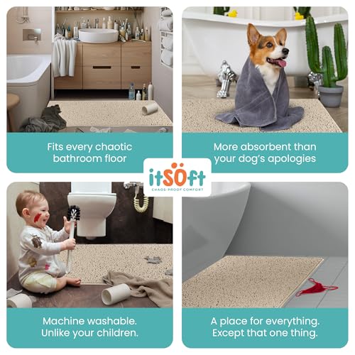 Extra Large Chenille Bath Mats 59"x21", Plush Absorbent Bath Mats Quick Dry, Soft & Machine Washable, Non Slip Carpet for Bathroom, Thick Bathroom Rugs, Shower Restroom Rug Mat, Bathrugs - color: Beige, size: 59" x 21" (Rectangular)