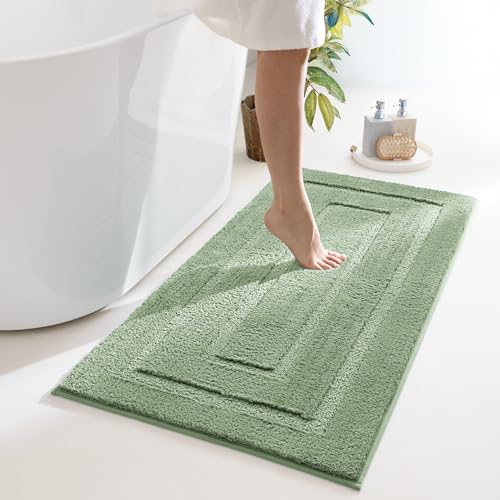 GRANNY SAYS Sage Green Bathroom Rugs Non Slip, 48" x 24", Small Bathroom Rugs Washable，Bath Rugs for Bath，Bath Mats for Bath Floor, Microfiber Bath Mat for Tub, Absorbent Shower Rug - color: Green, size: 2' x 4' (24" x 48")