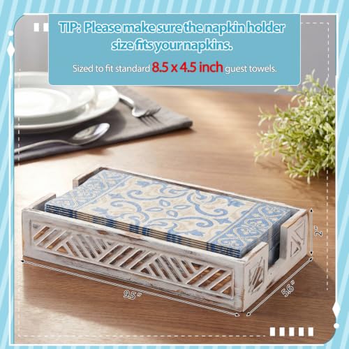 Wood Napkin Holder for Bathroom Paper Towel Holder Tray for Guest Farmhouse Rustic Wooden Tray Disposable Hand Towels Basket Modern Tabletop Decor for Cocktail Kitchen Coffee Bar(White) - color: White