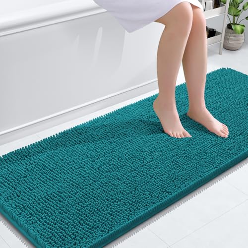 OLANLY Bathroom Runner Rugs 59x24, Soft Absorbent Chenille Bath Rugs, Rubber Backing Quick Dry, Machine Washable Long Bath Mats for Bathroom Floor, Tub and Shower, Home Decor Accessories, Deep Lake - color: Deep Lake, size: 59" X 24"