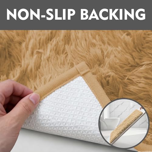 RUN HELIX Shaggy Bathroom Rugs Sets 3Piece Bath Mat for Bathrom Non-Slip Bathrom Mats Water Absorbent Bath Rug Floor Mats Soft Washable Shower Rug with U-Shaped Contour Rug Toilet Lid Cover Brown - color: Brown