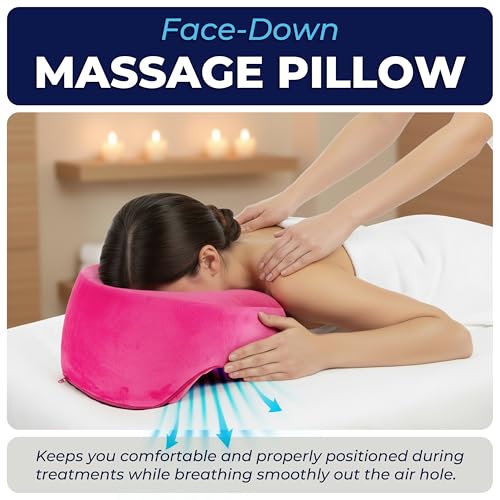 Face Down Pillow for Massage Bed – BBL & Eye Surgery Recovery Headrest | Stomach Sleeping Face Pillow for Prone Sleep, Tanning & Spa | Adjustable Memory Foam Cradle with Removable Cover (Pink) - color: Pink
