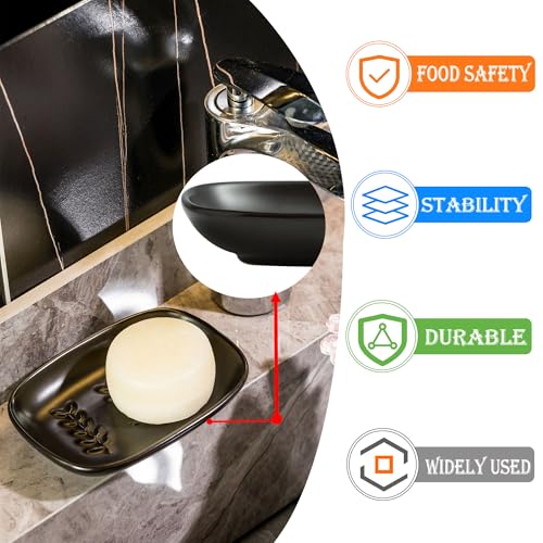 Soap Dish Soap Holder Shower, Ceramic Soap Dishes for Large Bar Soap Sponge, Shower Soap Dish Soap Saver Tray for Bathroom Kitchen Sink, Elegant Raised Leaf Design, Easy Dishwasher Cleaning, Black - color: Black, size: Leaf Design
