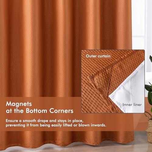 Mrs Awesome No Hook Shower Curtain with Snap-in Liner, Embossed Waffle Design Fabric Shower Curtain for Bathroom, Soft & Lightweight, 71x74, Taerracotta - color: Terracotta, size: 71"W x 74"L (Pack of 1)