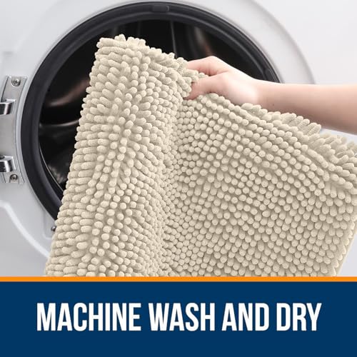 OLANLY Bathroom Rugs Sets 2 Piece, Soft Absorbent Chenille Bath Mats and U-Shaped Contour Toilet Mat Area Rug Set, Machine Washable Bath Carpet, Home Decor Accessories(36"x24"+24"x20", Sand) - color: Sand, size: 36" X 24" + U24" X 20"