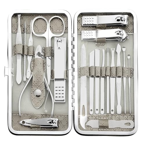 Manicure Set - 19 in 1 Professional Nail Clippers Pedicure Kit, Manicure Tool Kit, Stainless Steel Facial Grooming Set Kit, Gift Idea for Women, Men, Girls, Teens, Grey - color: Grey